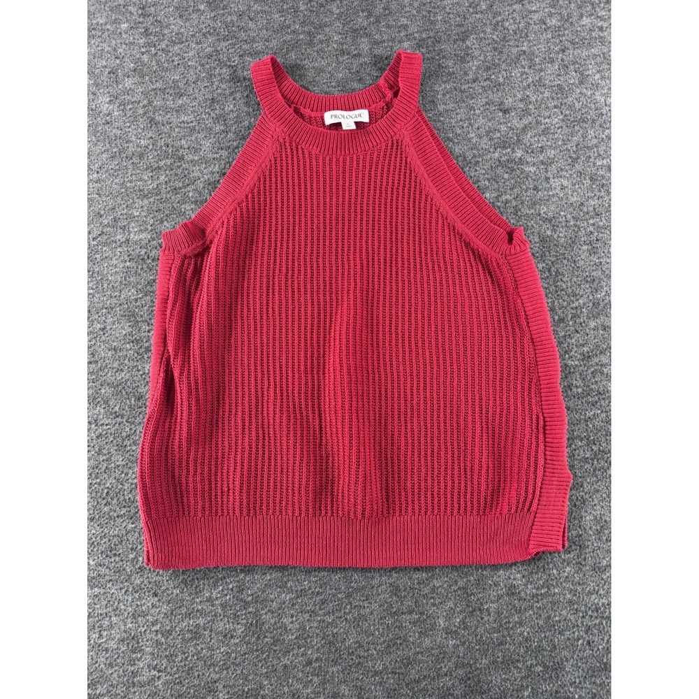 Prologue Womens Red Ribbed Knit Halter Neck Sweater Tank Top Size L‎